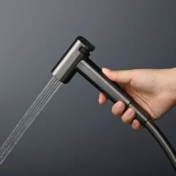 Brushed Grey Bidet Sprayer set wall Bidet shower Hot And Cold bidet Bathroom Solid Brass Shattaf Shower Faucet mixer tap