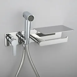 Brushed Grey Bidet Sprayer Concealed Button Brass Valve with Commodity Shelf Paper Holder Plastic Sprayer PVC Hose