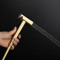 Brushed Grey Bidet Sprayer Concealed Button Brass Valve with Commodity Shelf Paper Holder Plastic Sprayer PVC Hose