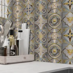 Brushed Silver Foil Gold Gray Moroccan Tile Stickers Self-adhesive Kitchen Wall Stickers Metal Texture Tile Wall Stickers
