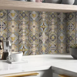 Brushed Silver Foil Gold Gray Moroccan Tile Stickers Self-adhesive Kitchen Wall Stickers Metal Texture Tile Wall Stickers