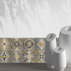 Brushed Silver Foil Gold Gray Moroccan Tile Stickers Self-adhesive Kitchen Wall Stickers Metal Texture Tile Wall Stickers