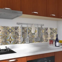 Brushed Silver Foil Gold Gray Moroccan Tile Stickers Self-adhesive Kitchen Wall Stickers Metal Texture Tile Wall Stickers