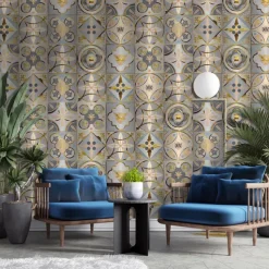 Brushed Silver Foil Gold Gray Moroccan Tile Stickers Self-adhesive Kitchen Wall Stickers Metal Texture Tile Wall Stickers