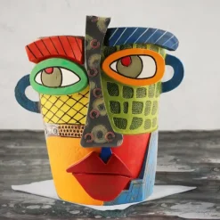 Brutalist Abstract Beauty Face Flower Pot Colorful Resin Head Planter with Handles for Easy Moving, Unique Artistic Decor for Indoor/Outdoor Plants, Perfect Gift for Art and Plant Lovers