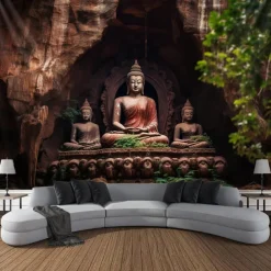 Buddha Landscape Boho Hanging Tapestry Wall Art Large Tapestry Mural Decor Photograph Backdrop Blanket Curtain Home Bedroom Living Room Decoration