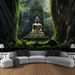 Buddha Landscape Boho Hanging Tapestry Wall Art Large Tapestry Mural Decor Photograph Backdrop Blanket Curtain Home Bedroom Living Room Decoration