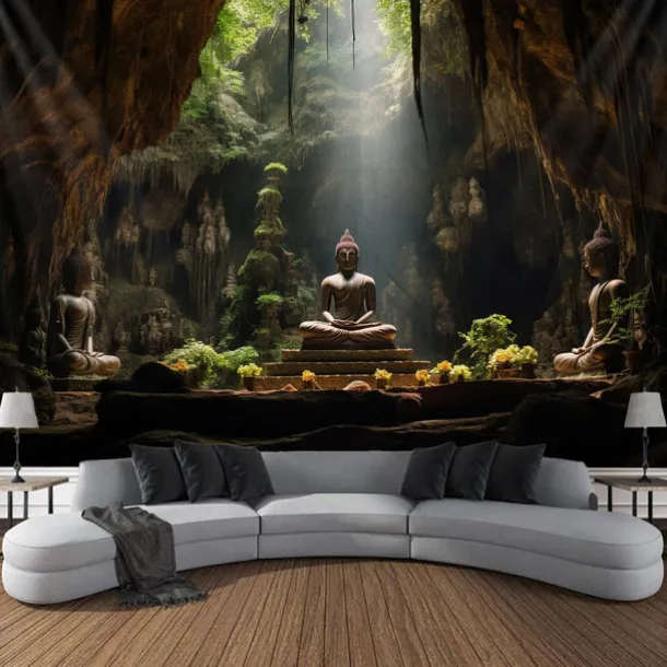Buddha Landscape Boho Hanging Tapestry Wall Art Large Tapestry Mural Decor Photograph Backdrop Blanket Curtain Home Bedroom Living Room Decoration