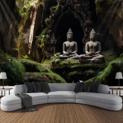 Buddha Landscape Boho Hanging Tapestry Wall Art Large Tapestry Mural Decor Photograph Backdrop Blanket Curtain Home Bedroom Living Room Decoration