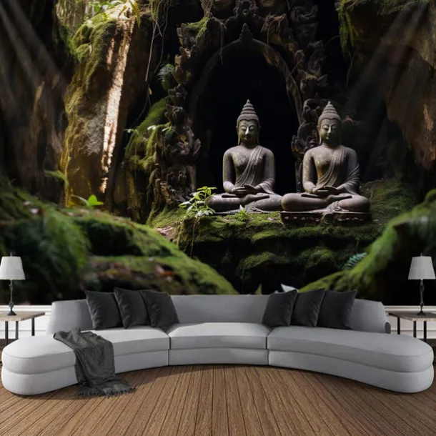 Buddha Landscape Boho Hanging Tapestry Wall Art Large Tapestry Mural Decor Photograph Backdrop Blanket Curtain Home Bedroom Living Room Decoration