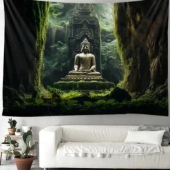 Buddha Landscape Boho Hanging Tapestry Wall Art Large Tapestry Mural Decor Photograph Backdrop Blanket Curtain Home Bedroom Living Room Decoration