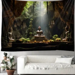 Buddha Landscape Boho Hanging Tapestry Wall Art Large Tapestry Mural Decor Photograph Backdrop Blanket Curtain Home Bedroom Living Room Decoration