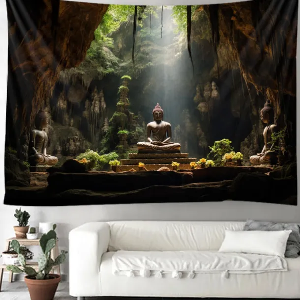Buddha Landscape Boho Hanging Tapestry Wall Art Large Tapestry Mural Decor Photograph Backdrop Blanket Curtain Home Bedroom Living Room Decoration