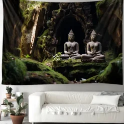 Buddha Landscape Boho Hanging Tapestry Wall Art Large Tapestry Mural Decor Photograph Backdrop Blanket Curtain Home Bedroom Living Room Decoration