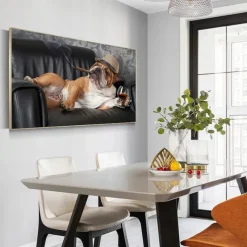 Bulldog Smoking Cigar Art Canvas Painting in The Wall Animal Posters and Prints Wall Art Picture for Living Room Home Decor