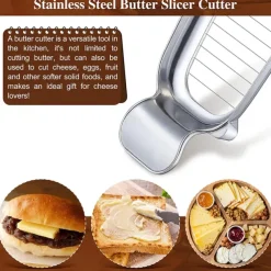 Butter Slicer Aluminum Stainless Steel Butter and Cheese Cutter Slicer with Portable Grip for Butter Cheese Fruit Baking Single Stick Easy to Clean