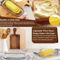 Butter Slicer Aluminum Stainless Steel Butter and Cheese Cutter Slicer with Portable Grip for Butter Cheese Fruit Baking Single Stick Easy to Clean