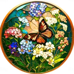 Butterfly Faux Stained Glass Window Cling Suncatcher, Round Dragonfly Wreath Glass, Butterfly Wreath Acrylic Plate Decoration
