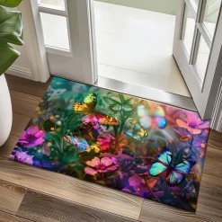 Butterfly Flowers Doormat Non-Slip Oil Proof Rug Indoor Outdoor Mat Bedroom Decor Bathroom Mat Entrance Rug Door Mat