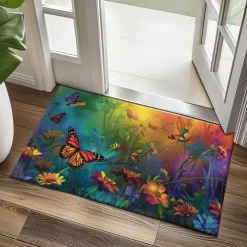 Butterfly Flowers Doormat Non-Slip Oil Proof Rug Indoor Outdoor Mat Bedroom Decor Bathroom Mat Entrance Rug Door Mat