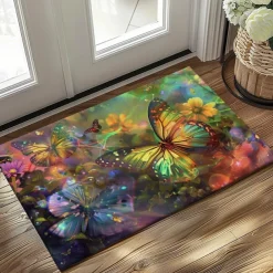 Butterfly Flowers Doormat Non-Slip Oil Proof Rug Indoor Outdoor Mat Bedroom Decor Bathroom Mat Entrance Rug Door Mat