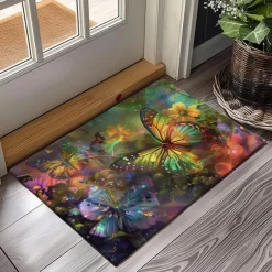 Butterfly Flowers Doormat Non-Slip Oil Proof Rug Indoor Outdoor Mat Bedroom Decor Bathroom Mat Entrance Rug Door Mat