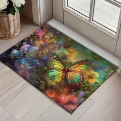 Butterfly Flowers Doormat Non-Slip Oil Proof Rug Indoor Outdoor Mat Bedroom Decor Bathroom Mat Entrance Rug Door Mat