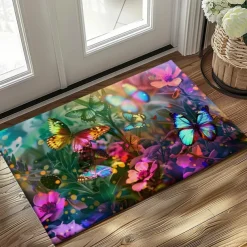Butterfly Flowers Doormat Non-Slip Oil Proof Rug Indoor Outdoor Mat Bedroom Decor Bathroom Mat Entrance Rug Door Mat