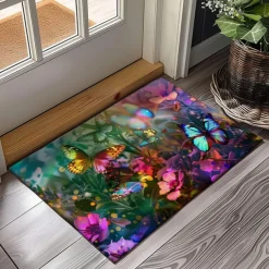 Butterfly Flowers Doormat Non-Slip Oil Proof Rug Indoor Outdoor Mat Bedroom Decor Bathroom Mat Entrance Rug Door Mat