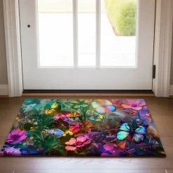 Butterfly Flowers Doormat Non-Slip Oil Proof Rug Indoor Outdoor Mat Bedroom Decor Bathroom Mat Entrance Rug Door Mat