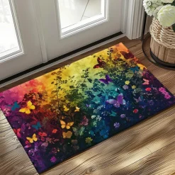 Butterfly Flowers Doormat Non-Slip Oil Proof Rug Indoor Outdoor Mat Bedroom Decor Bathroom Mat Entrance Rug Door Mat