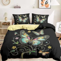 Butterfly Pattern Duvet Cover Set Set Soft 3-Piece Luxury Cotton Bedding Set Home Decor Gift King Queen Duvet Cover