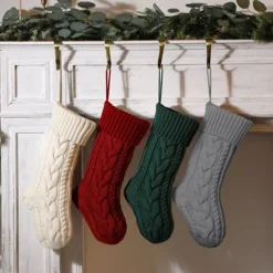 Cable Knit Christmas Stockings, 15 inches Small Personalized Fireplace Hanging Stockings for Christmas Decorations Xmas Gift