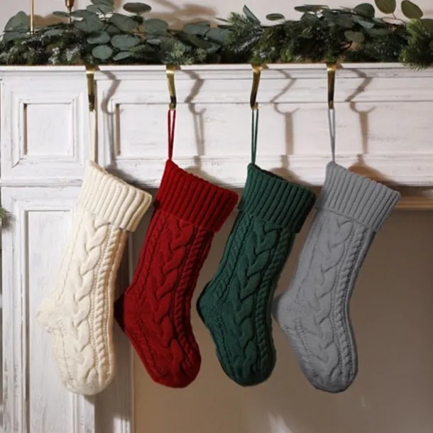 Cable Knit Christmas Stockings, 15 inches Small Personalized Fireplace Hanging Stockings for Christmas Decorations Xmas Gift