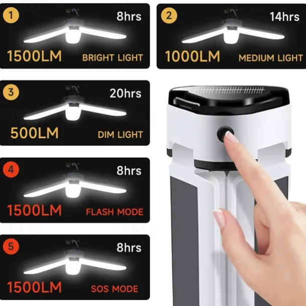 Camping Lights Solar Outdoor 60LED USB Rechargeable Bulb Portable Foldable Lamp Camp For Tent Hiking Picnic Emergency Lantern Lamp