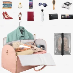 Camping Travel Suitcase Leather Handbag for Women, Fashionable Business Travel Crossbody Bag with Large Capacity