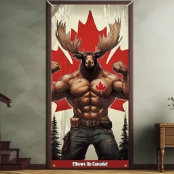 Canada Day Patriotic Door Decorations Door Covers Cervus Canadensis Door Tapestry Door Curtain Decoration Backdrop Indoor/Outdoor Door Banner for Front Door Farmhouse
