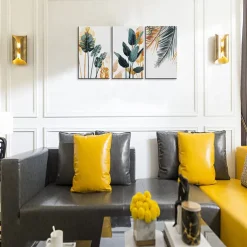 Canvas Prints Wall Art Original Designed Framed Tropical Plants Pictures Minimalist Watercolor Painting Palm Monstera Green Leaf for Living Room Office Bedroom BathRoom 3 Piece 12 X 18