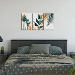 Canvas Prints Wall Art Original Designed Framed Tropical Plants Pictures Minimalist Watercolor Painting Palm Monstera Green Leaf for Living Room Office Bedroom BathRoom 3 Piece 12 X 18