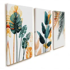 Canvas Prints Wall Art Original Designed Framed Tropical Plants Pictures Minimalist Watercolor Painting Palm Monstera Green Leaf for Living Room Office Bedroom BathRoom 3 Piece 12 X 18