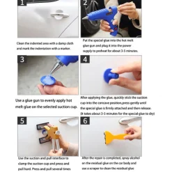 Car Dent Puller Kit – Paintless Dent Repair Tool, Body Dent Removal Kit with Puller Tabs, Mats for Minor Auto Damage Fix