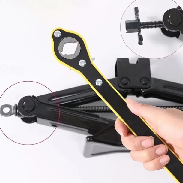 Car Labor-saving Universal Jack Ratchet Wrench Upgrade Slotted/Hexagonal Dual Purpose Universal Jack Wrench Repair Tools Accessories Scissor Jack Garage Tire Wheel Lug Wrench Handle Labor-saving Wrench Car Repair Tool