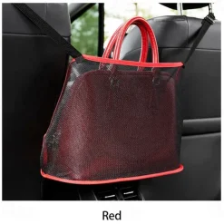 Car Net Pocket Handbag Holder, Extra Storage Space Organizer, Safe & Disturb-Free Driving, Simple Installation, Fits Standard Armrests, Oxford Cloth & Mesh, Black/Red