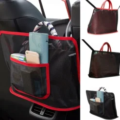 Car Net Pocket Handbag Holder, Extra Storage Space Organizer, Safe & Disturb-Free Driving, Simple Installation, Fits Standard Armrests, Oxford Cloth & Mesh, Black/Red