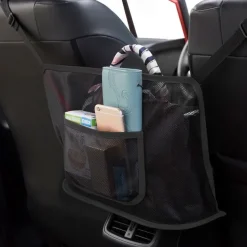 Car Net Pocket Handbag Holder, Extra Storage Space Organizer, Safe & Disturb-Free Driving, Simple Installation, Fits Standard Armrests, Oxford Cloth & Mesh, Black/Red