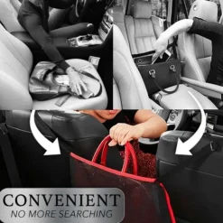 Car Net Pocket Handbag Holder, Extra Storage Space Organizer, Safe & Disturb-Free Driving, Simple Installation, Fits Standard Armrests, Oxford Cloth & Mesh, Black/Red