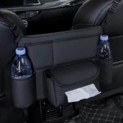 Car Storage Pocket Between Seats with Cup Holder,Car Purse Holder,Car Tissue Holder, Leather Large Bag Purse Holder for Car Front Seat, Multipurpose Car Pocket Handbag Storage Organizer