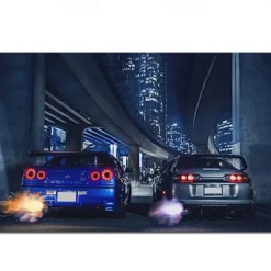 Car Wall Art Picture GTR R34 VS Supra Vehicle Modern Canvas Painting Poster and Print for Living Room Bedroom Home Decor
