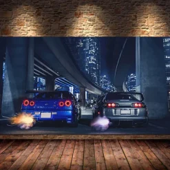 Car Wall Art Picture GTR R34 VS Supra Vehicle Modern Canvas Painting Poster and Print for Living Room Bedroom Home Decor