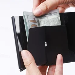 8-cards Men's Wallet Card Holder, Minimalist, RFID Anti-theft Scan Pop-up Aluminum Alloy Card Box